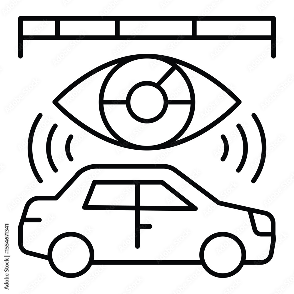 Poster car map vision data thin line icon, neural dataset concept. vector graphics. data ruler and eye with