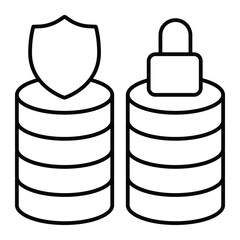 Protected and locked database arrays thin line icon, neural dataset concept. Vector graphics. Secure data storage, safety sign on white background, style mobile or design.