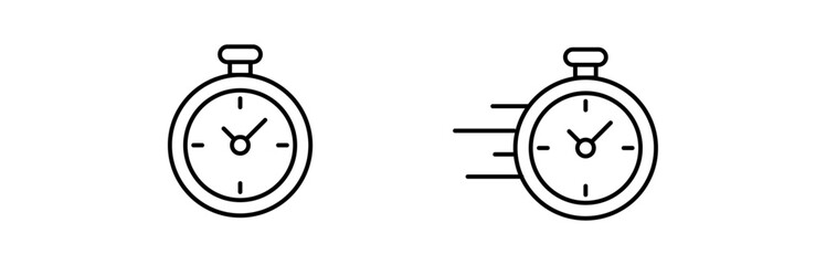Stopwatch icon set, timer symbols, chronometer icons, fast time icon, speed stopwatch, countdown icons, outline timer design, minimal line watch icons