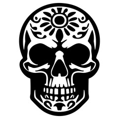 Colorful Day of the Dead skull sticker featuring intricate silhouettes of skulls against a vibrant background.
