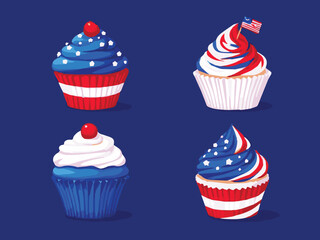 colorful 4th of july american independence themed cupcake vector