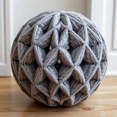 Gray Knitted Geometric Sphere on Wooden Floor