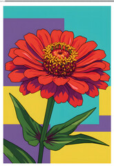 Vibrant Red Zinnia Flower Illustration, Botanical Art Print