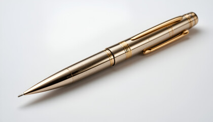 Elegant gold mechanical pencil resting on a clean white surface, ideal for writing, drawing, or sketching in professional settings.