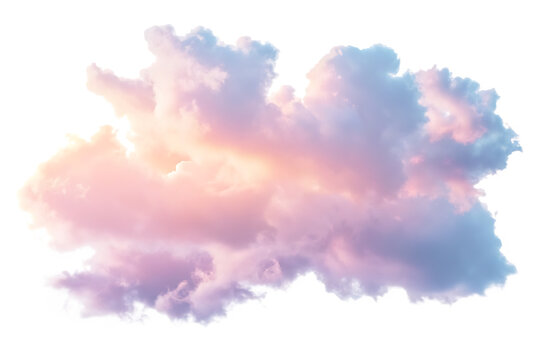 Pastel sky clouds with golden light isolated on a transparent background pink purple