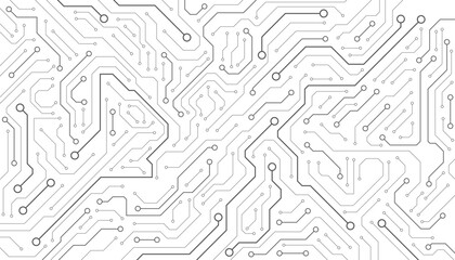 Electronic circuit with empty space on white background. Dots and lines connection circuit design