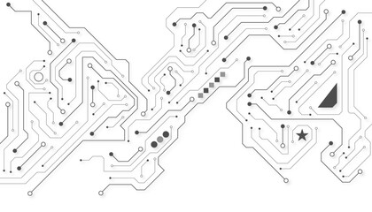 Electronic circuit with empty space on white background. Dots and lines connection circuit design