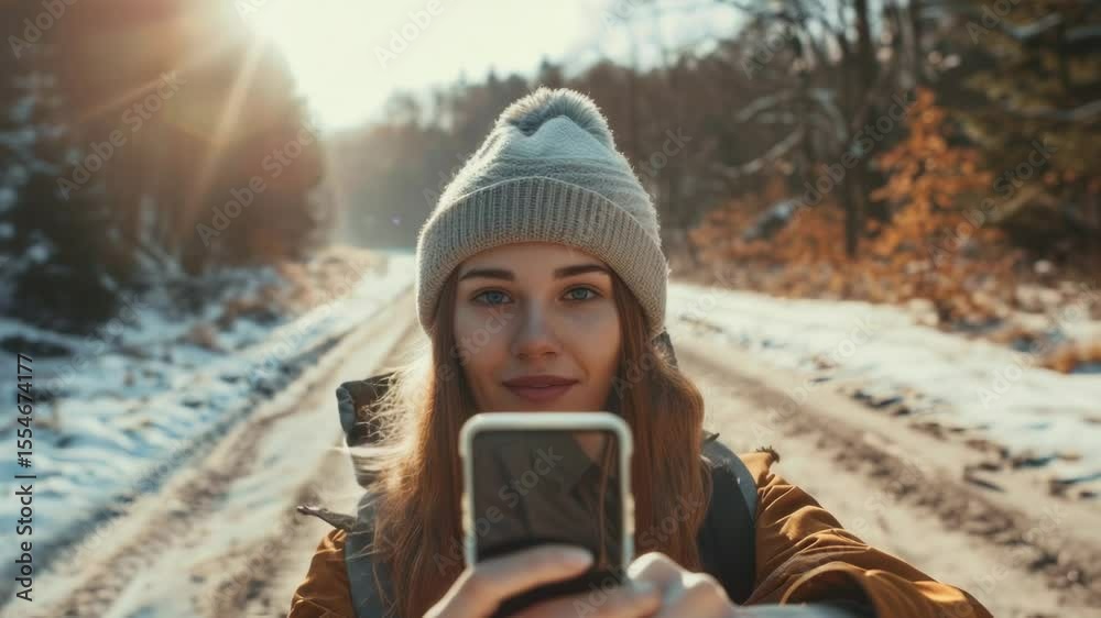 Poster a person photographing herself using a mobile device