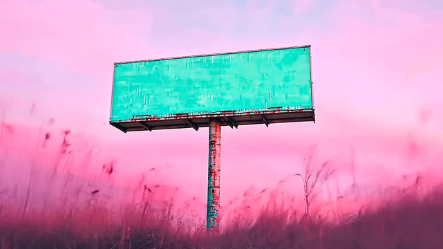 Billboard in Pink Grass Field Sunset
