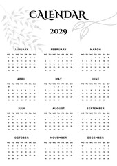 Calendar 2029
