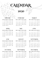 Calendar 2030
