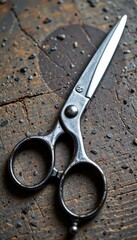 Vintage Metal Scissors on Rustic Wooden Surface