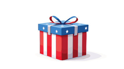 american flag and independence themed gift box with ribbon vector