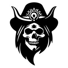 Pirate skull wearing a hat, silhouette vector