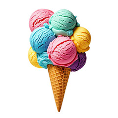 Rainbow Ice Cream In Waffle Cone, Generative AI
