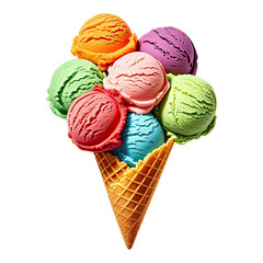 Rainbow Ice Cream In Waffle Cone, Generative AI