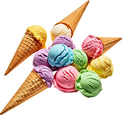 Rainbow Ice Cream In Waffle Cone, Generative AI