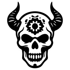 Skull silhouette with horns and a gear, creating a striking and edgy design.
