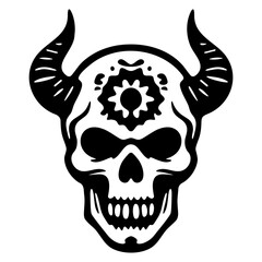 Skull silhouette with horns and a gear, creating a striking and edgy design.