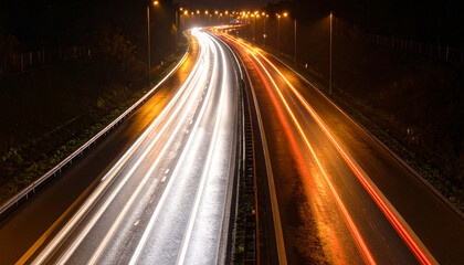 City Lights' Dance: A stunning long exposure captures the dynamic movement of city traffic, painting streaks of light across the night sky, creating a mesmerizing spectacle of urban energy.