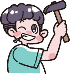 ハンマーを持った男の子のイラスト