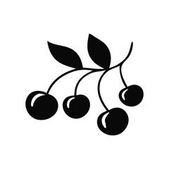Obraz premium Black Cherry Silhouette Clipart Branch Icon Simple Fruit Illustration