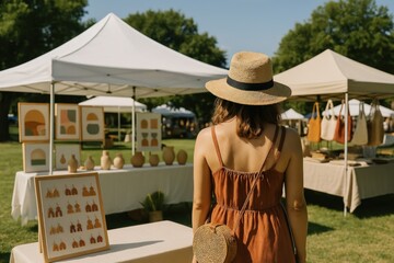 Outdoor artisan market scene.