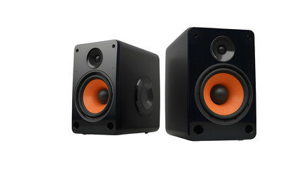 Buy black speakers orange cone audio equipment sound system stereo speakers electronics music listening 100w on transparent background