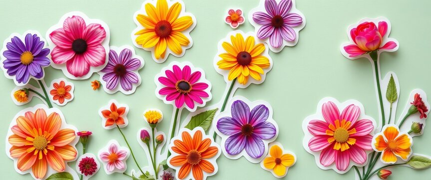 Vibrant floral stickers for spring & holidays, illustration, heart