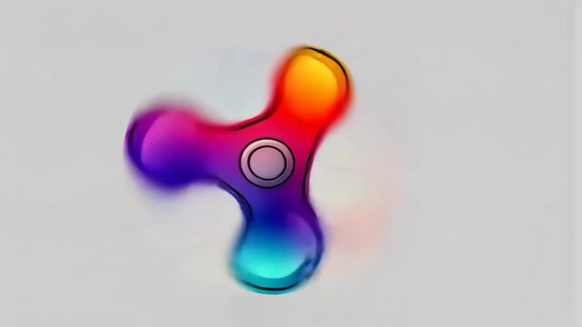 Colorful abstract fidget spinner spinning against a light gray background with a soft glow effect