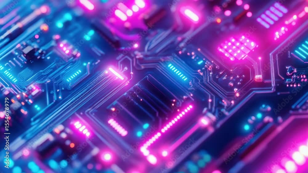 Fototapete Close-up image of a computer motherboard with various components and circuitry