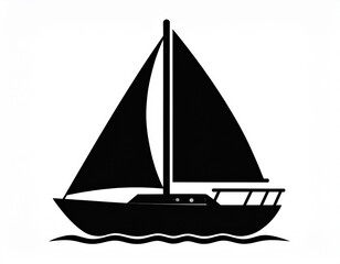 Black Sailboat Silhouette Illustration on White Background: Nautical Adventure, Journey, Freedom, Marine Symbol, Ocean Travel Concept