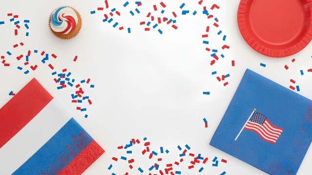 Minimal Flat Lay of US-Themed Party Items