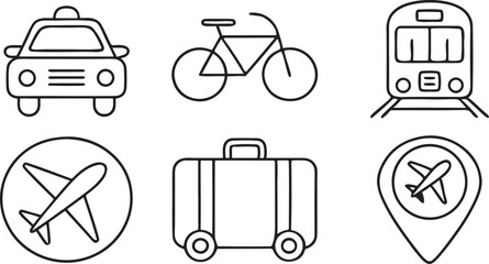 Transportation and Travel Icon Set in Flat Design with Car Bike Train Map and Hotel Symbols