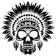 Indian skull tattoo design vector featuring silhouettes
