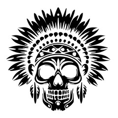 Indian skull tattoo design vector featuring silhouettes