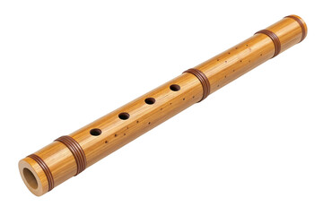 Bamboo flute with finger holes isolated on transparent background