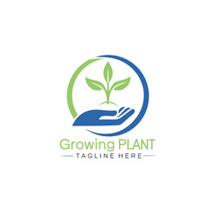 Plant growing green vector logo featuring wellness,  healthcare and growth of brand