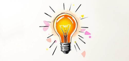 A glowing lightbulb sketch bursts with creative energy, radiating inspiration,  concept art, lightbulb