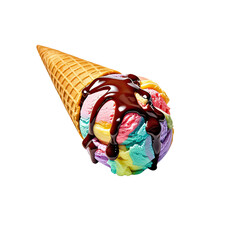 Melting Rainbow Ice Cream In Waffle Cone, Generative AI