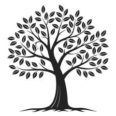 Obraz premium Elegant black silhouette of a tree with lush foliage on a pure white background