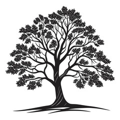 Obraz premium Silhouette of a majestic tree with lush foliage against a clean white background
