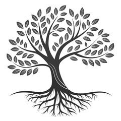 Obraz premium Stylized illustration of a tree with leaves and roots representing nature and growth