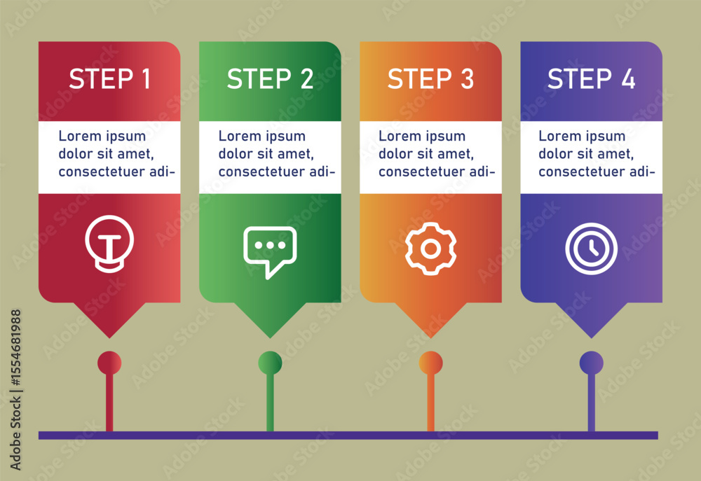 Fototapete infographic roadmap: a visually striking infographic presentation with four steps, each marked by di