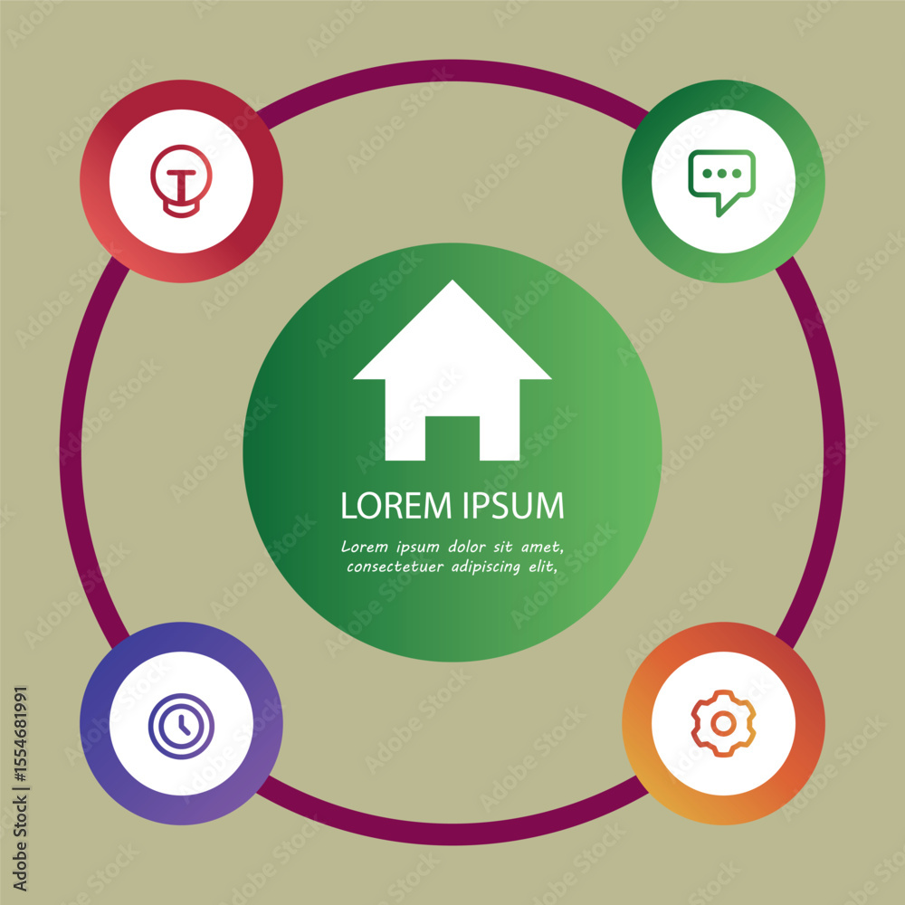 Poster infographic circle design: a visually appealing infographic with a house icon at its core, surrounde