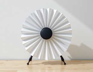 White Pleated Round Fan Decor on Wooden Table