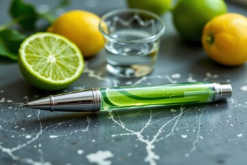 Green Lime Pen with Silver Accents on Dark Background