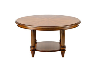 Elegant Round Wood Table with Shelf and Detailed Legs Isolated on transparent background