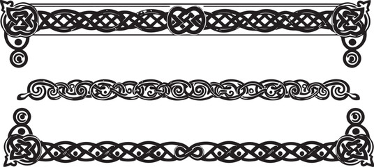A set of decorative patterned borders, lines, and stripes. Hand drawn vector illustration	