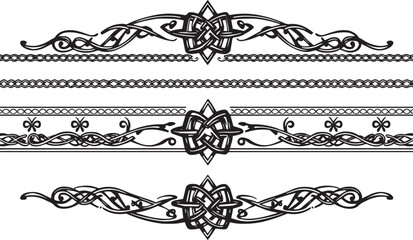 Fototapeta premium A set of decorative patterned borders, lines, and stripes. Hand drawn vector illustration 